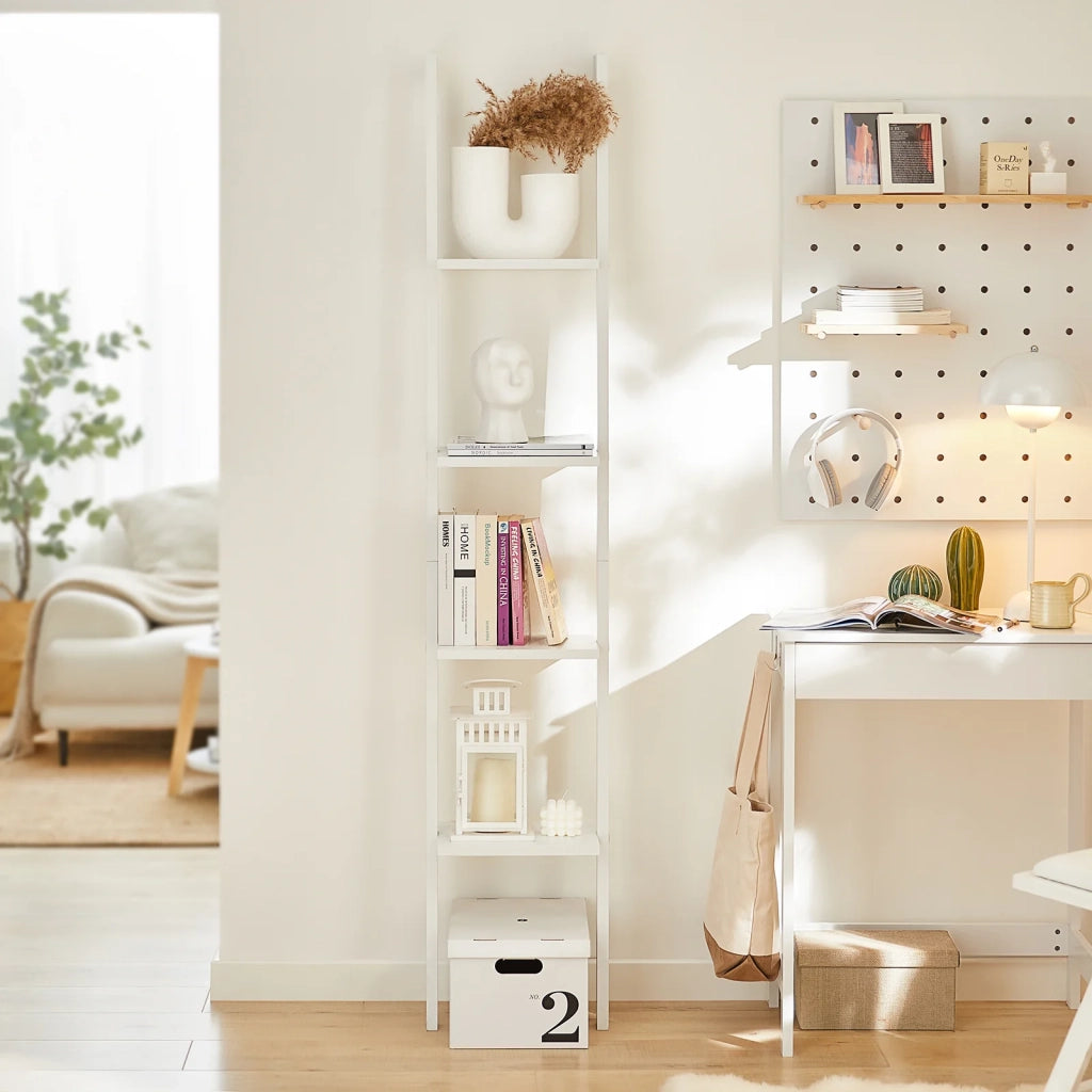 Libreria,mensola Scala,mensola angolare,scaffale componibile,con 4 ripiani Bianco FRG15-W