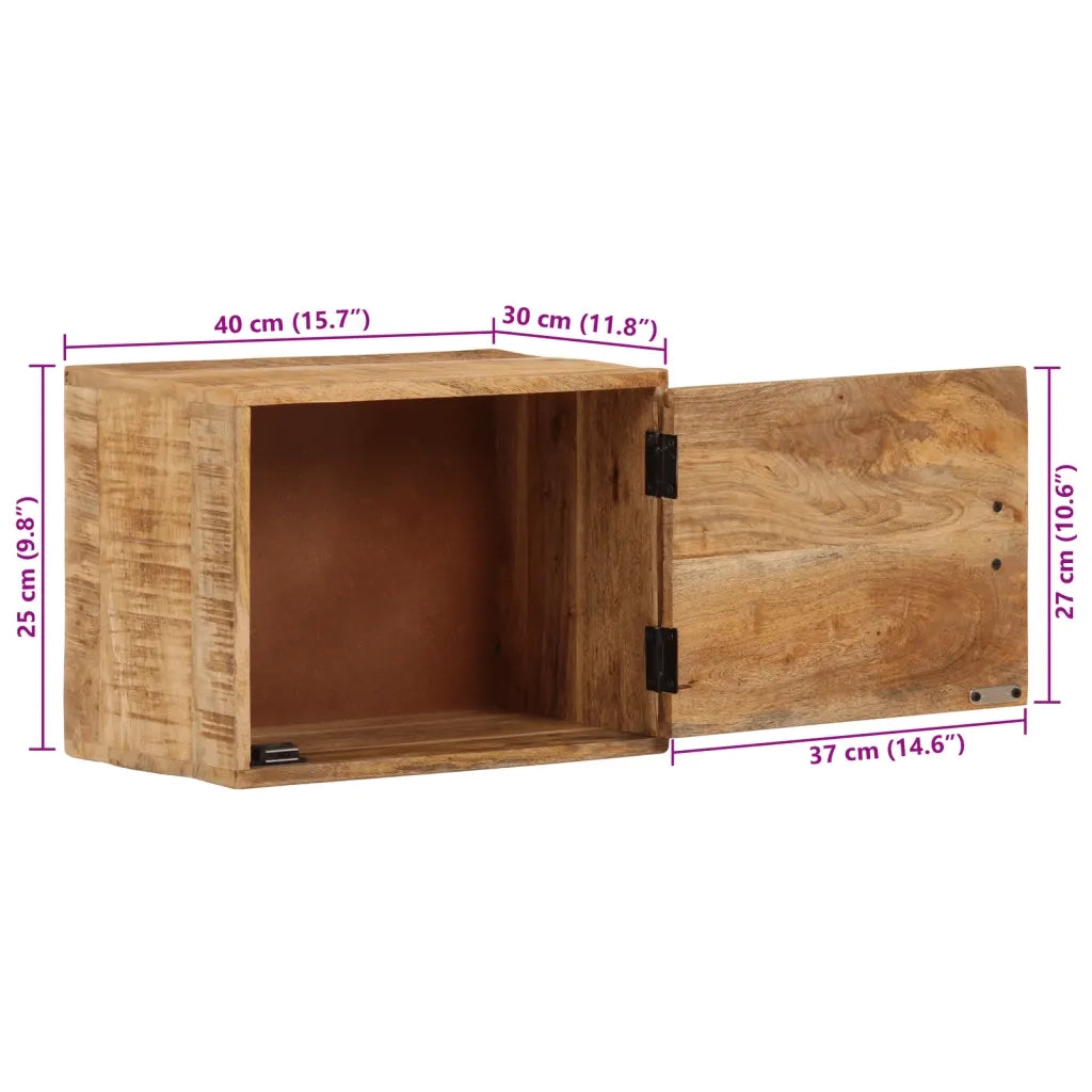 Comodino | Armadio da Notte | Mobiletto da notte a Parete 40x30x25 cm in Legno Massello di Mango