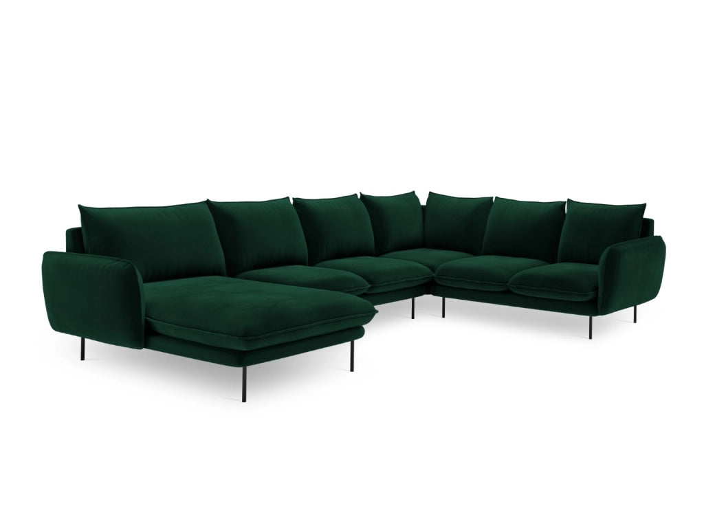 Cosmopolitan Design - Divano panoramico destro "Vienna" 7 posti in velluto verde bottiglia 