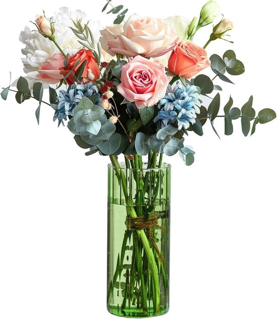 Decorazione per Tavolo, Vaso Decorativo in Vetro, Set di Mini Vasi per Tulipani, Vaso Cilindrico in Vetro da 20 cm di Altezza, Adatto per Tulipani, Pampas, Orchidee, Rose, Grande, Rond.