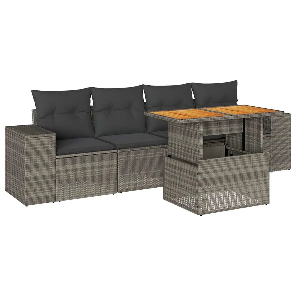 Set Divano da Giardino 5 pz con Cuscini Grigio in Polyrattan 3327322