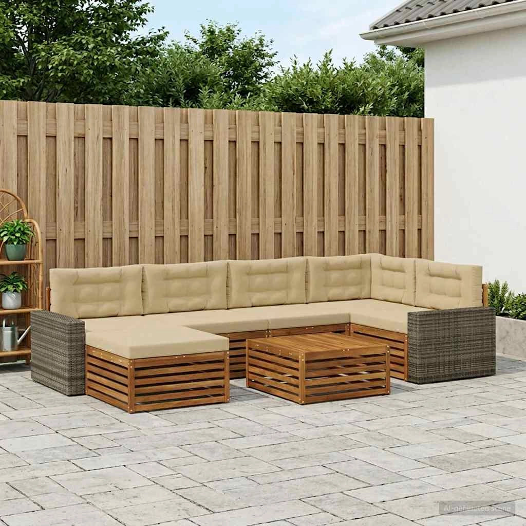 Set di divani da esterno 7 pz Naturale e Beige 3383611