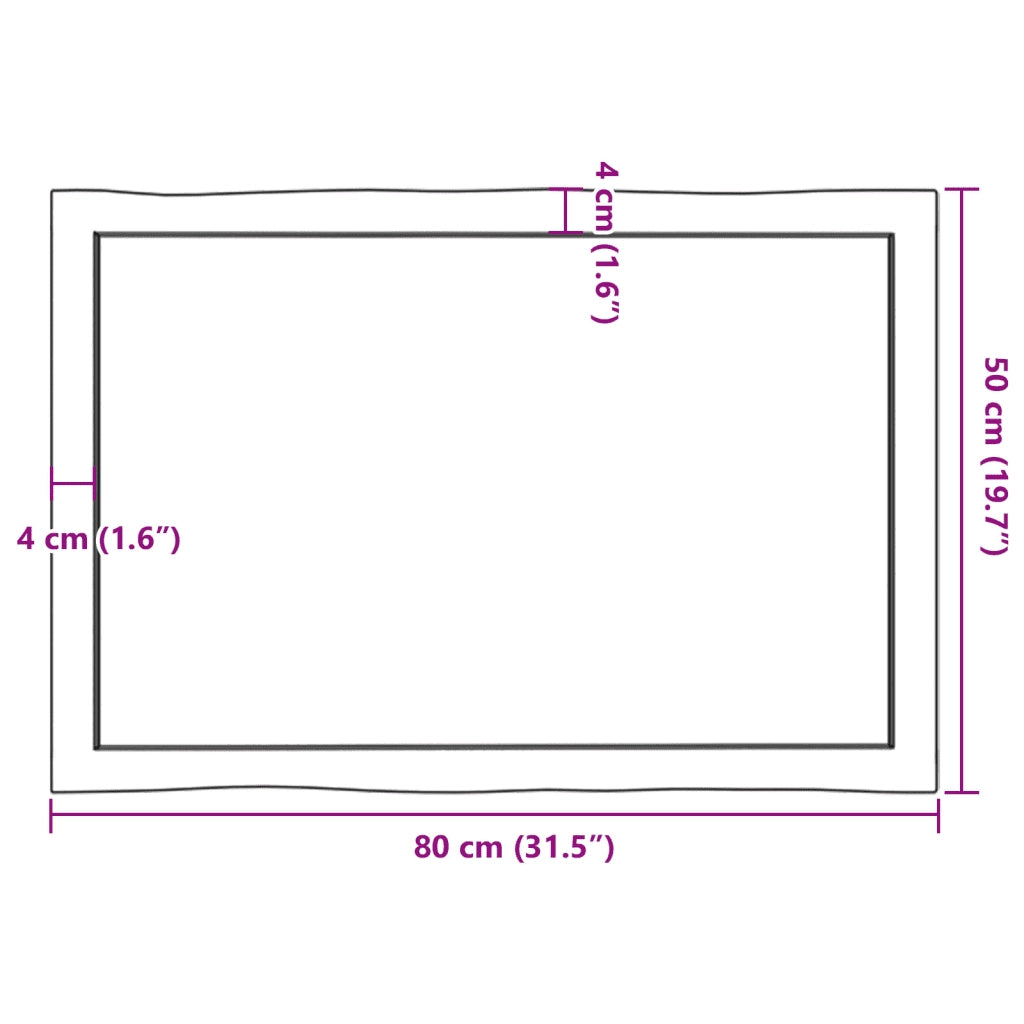 Piano Tavolo Marrone Scuro 80x50x(2-6)cm in Rovere Non Trattato