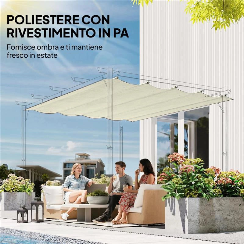 TELO PERGOLA PER ESTERNI ANTI UV IN POLIESTERE BIANCO CREMA CON 8 FORI DI DRENAGGIO, 286X245 CM