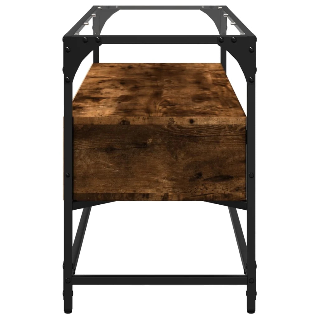 Mobile TV multimediale mensola per TV credenza per TV sala da pranzo soggiorno camera da letto con piano in vetro rovere affumicato legno marrone ingegnerizzato 02_0026420