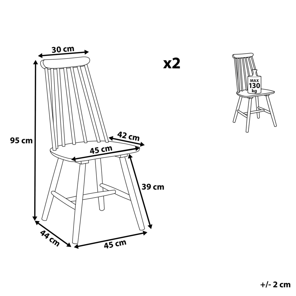 Set di 2 sedie da pranzo Sedia da cucina con schienale in legno massello bianco