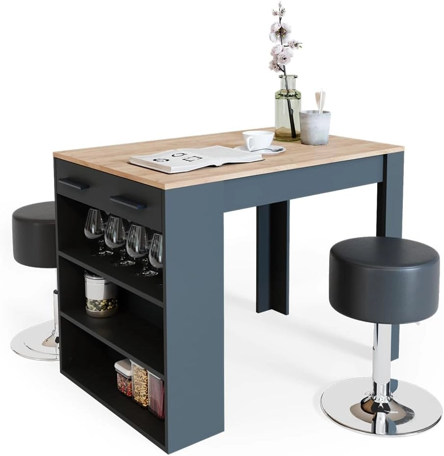 Set di tavoli da pranzo Repose, Antracite/quercia dorata, 67 x 100 cm con 2 sgabelli, adatto come piano di lavoro o area di appoggio aggiuntiva