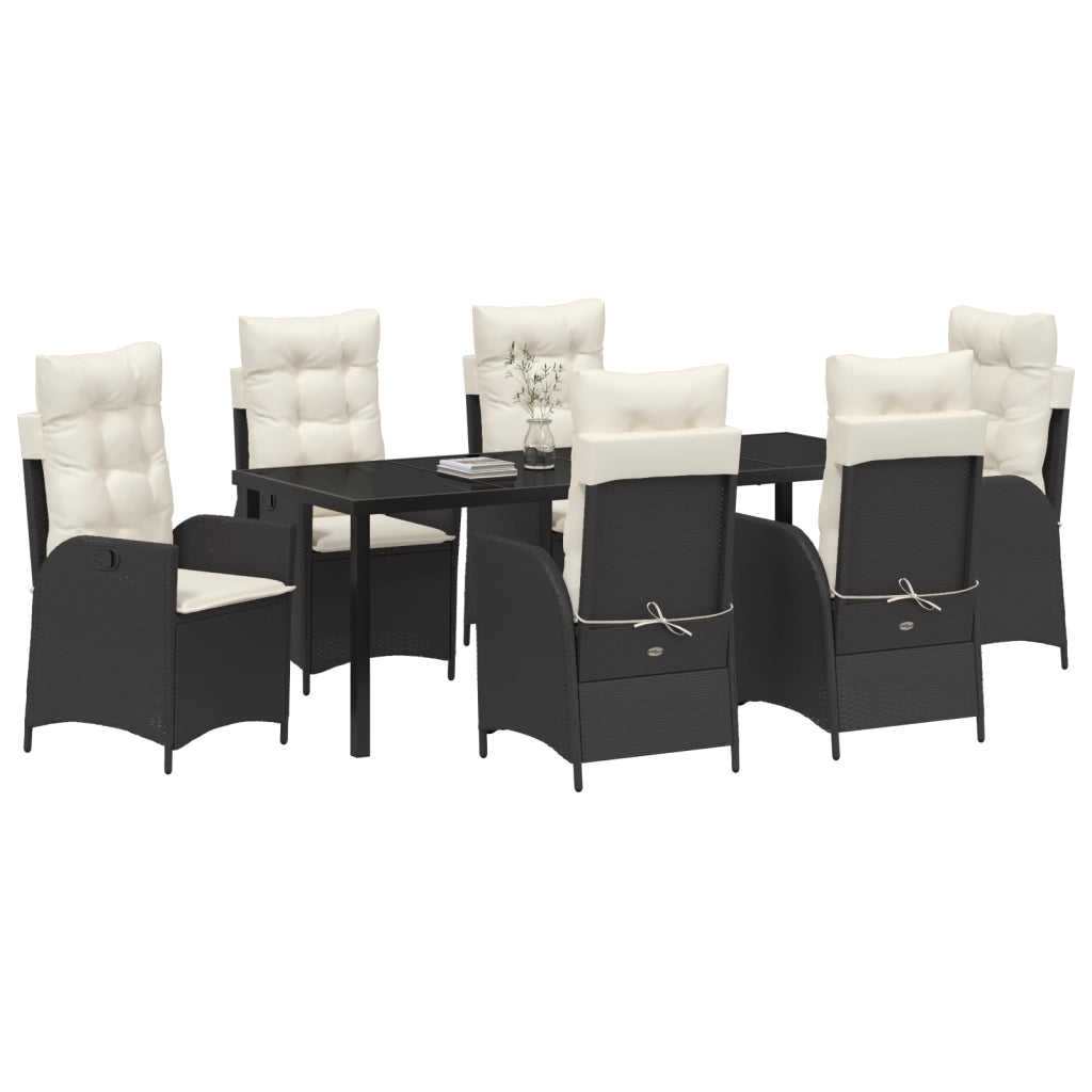 Set da Pranzo da Giardino 7 Pezzi con Cuscini - Polirattan Nero