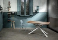 E-STYLO Tavolo allungabile con top rovere in melaminico e base in metallo bianco, 90cm X 140/ 190cm H. 76cm.