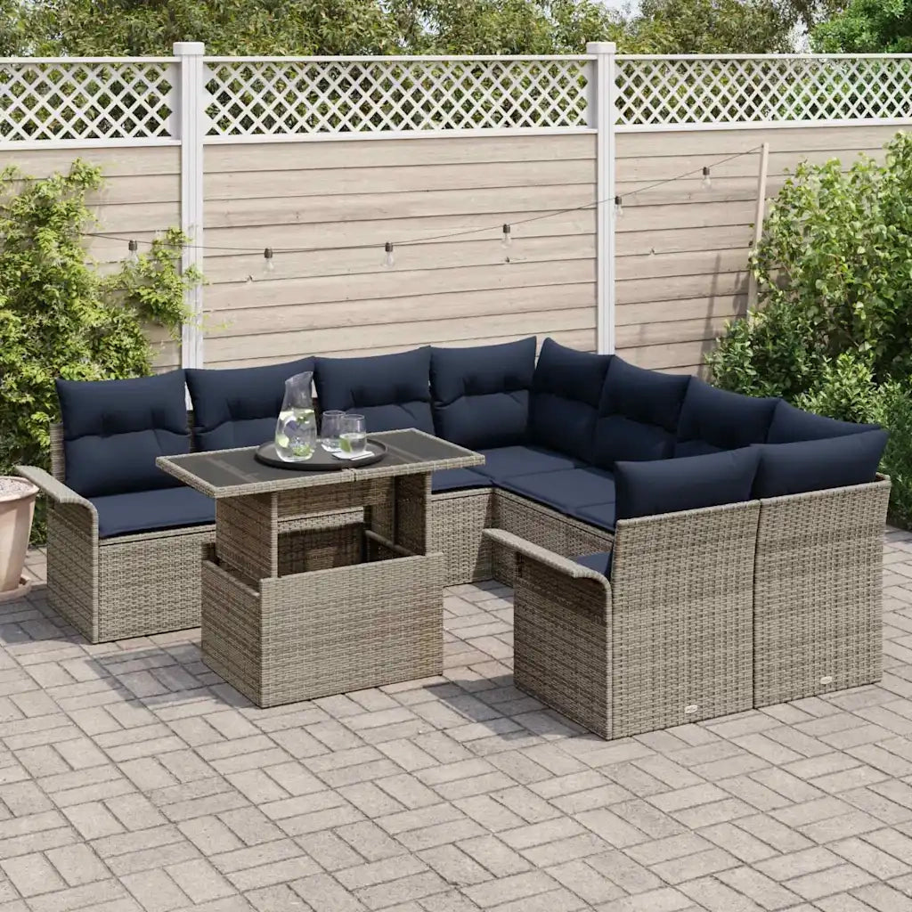 Set Divano da Giardino con cuscino 9 pcs Grigio Poly Rattan 3348261