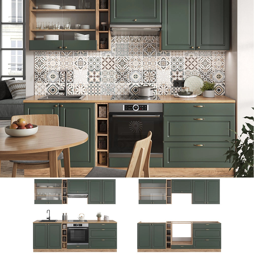 Vicco Cucina componibile Quercia verde-oro Country/oro Power 235 cm senza piano di lavoro
