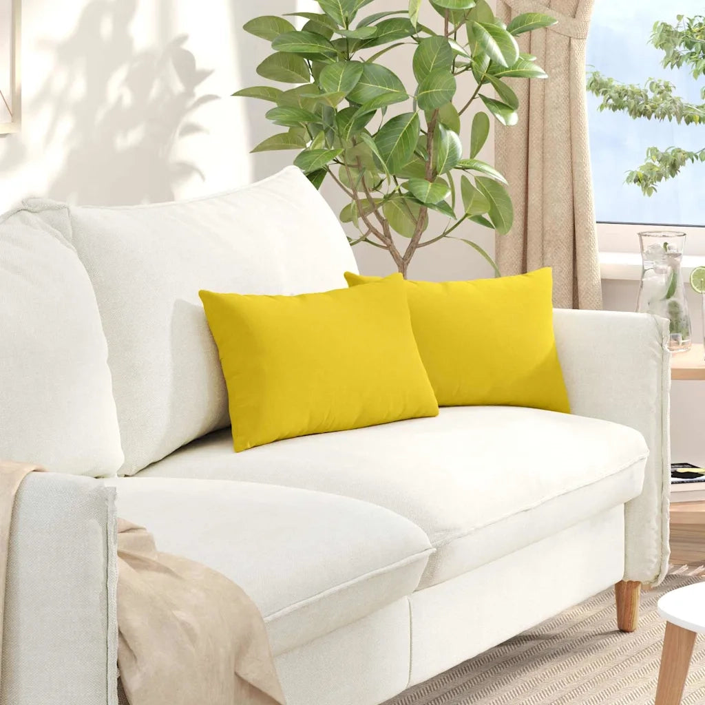 Cuscini da Divano 2 pz-Set di 2 Cuscini per Sofa Giallo Chiaro 50 x 30 cm Tessuto