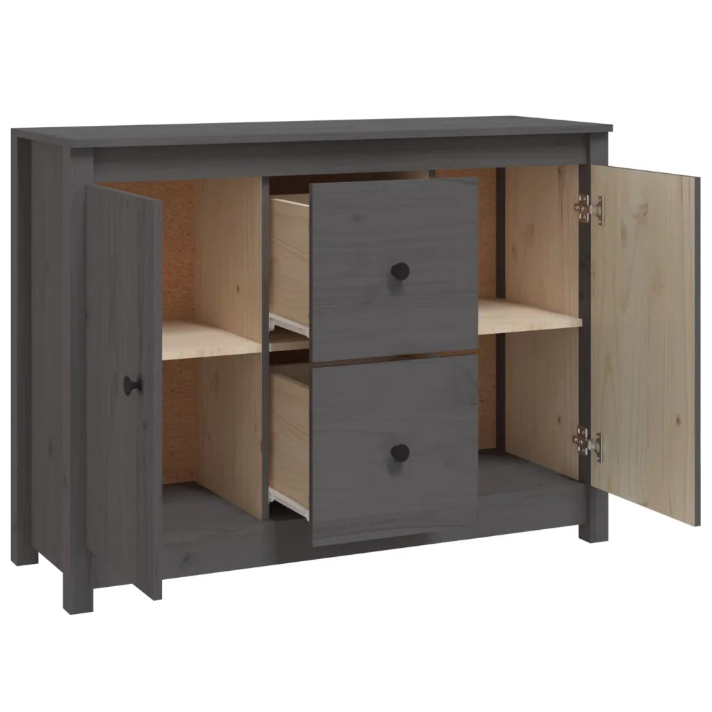 Credenza Grigia 100x35x74 cm in Legno Massello di Pino 814566