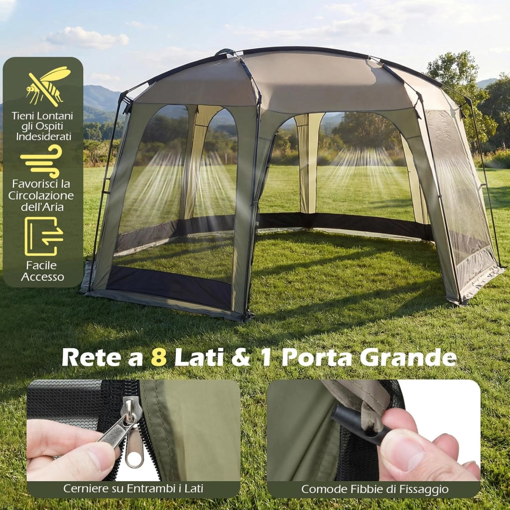 Tenda da Campeggio Pieghevole, Tenda da Esterno per 6-8 Persone con Zanzariera, 8 Corde Antivento, 16 Picchetti, Borsa per il Trasporto per Giardino e Cortile, 380 x 355 x 255 cm