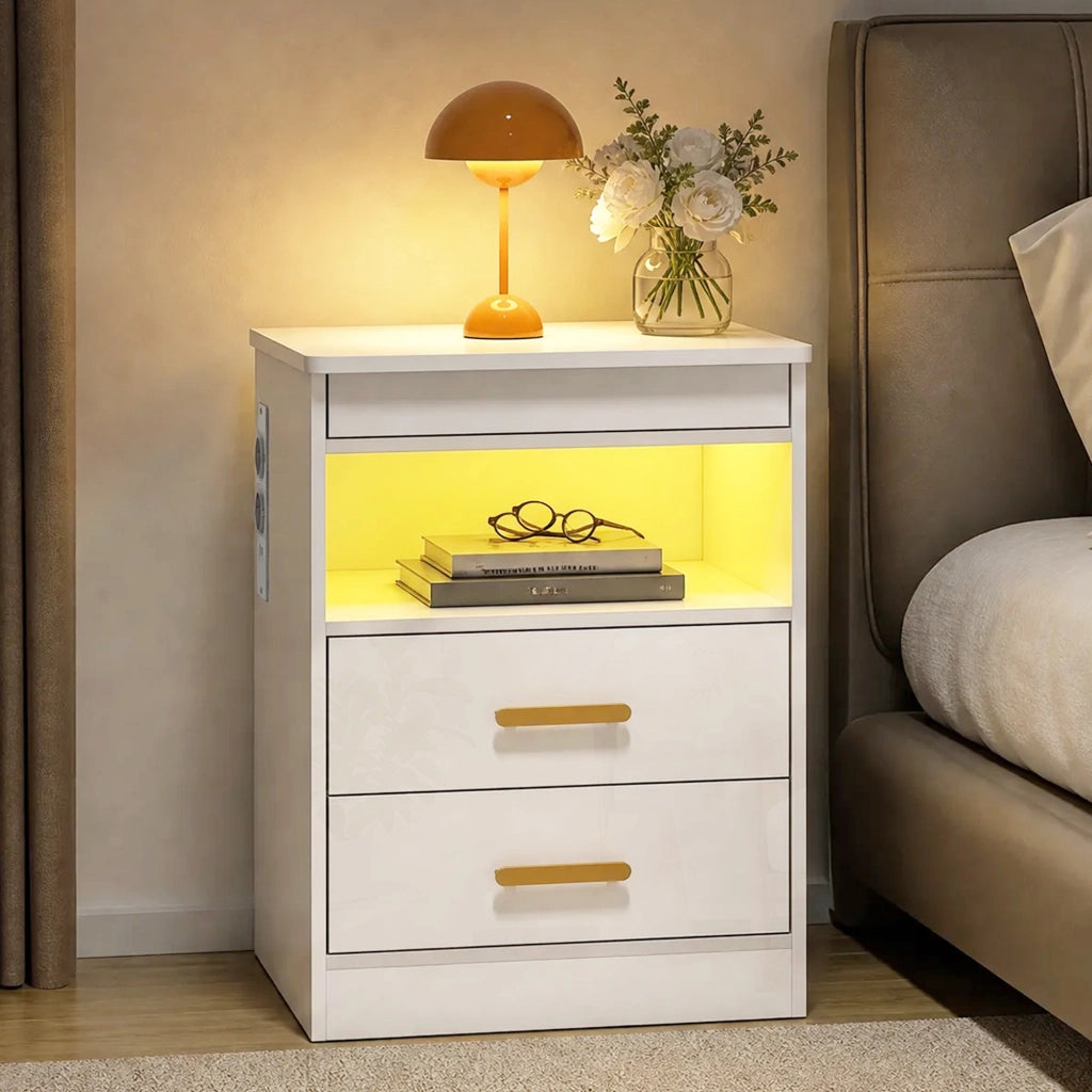 Tavolino da salotto con LED e ricarica ¨C Minimal ¨C Bianco lucido