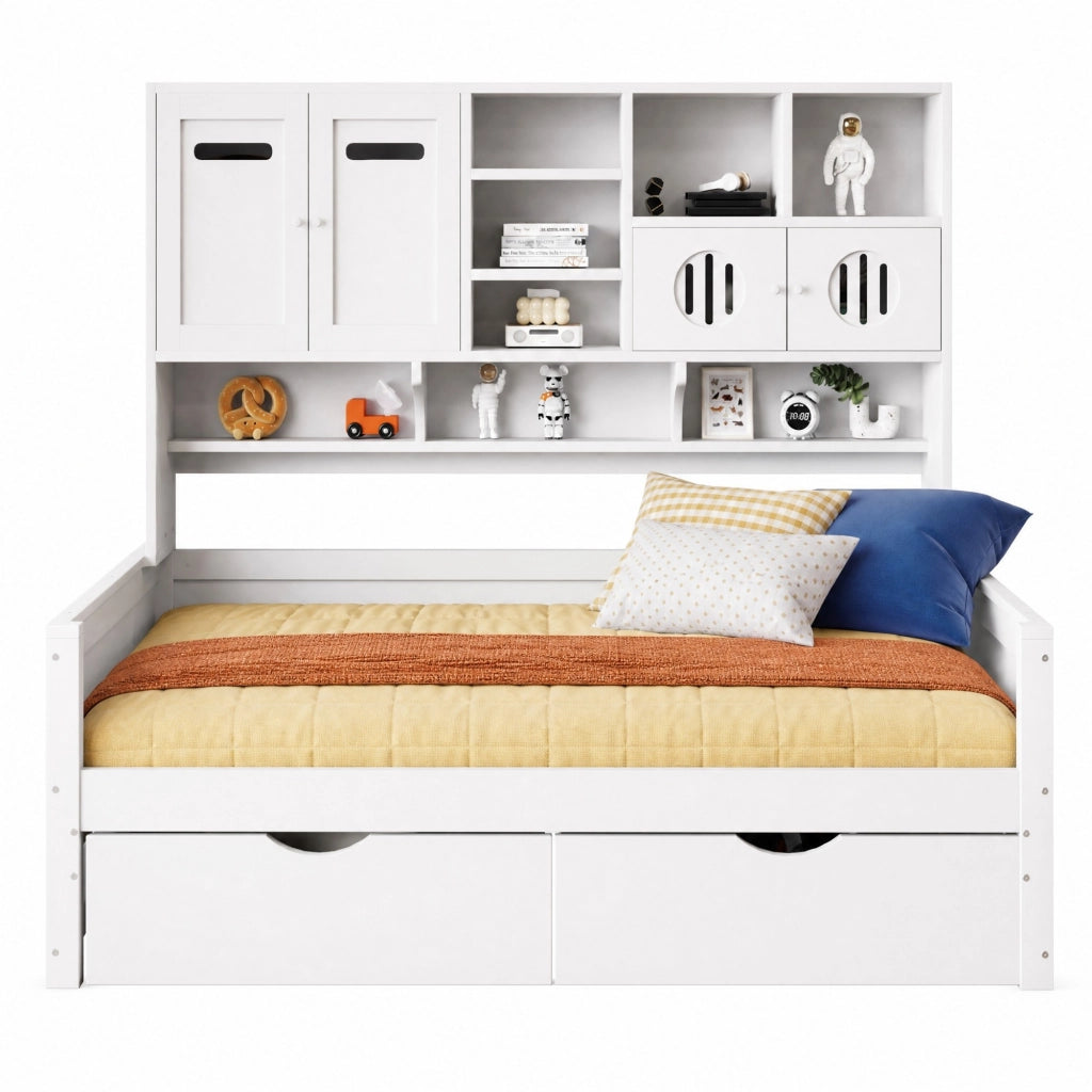 Letto multifunzione 90x200 cm con ampia capacità contenitiva e 2 cassetti