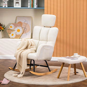 Poltrona a dondolo, poltrona relax con braccioli Poggiatesta in peluche felpato, portata massima 150 kg, sedia a sdraio da giardino per camera da letto, soggiorno, beige
