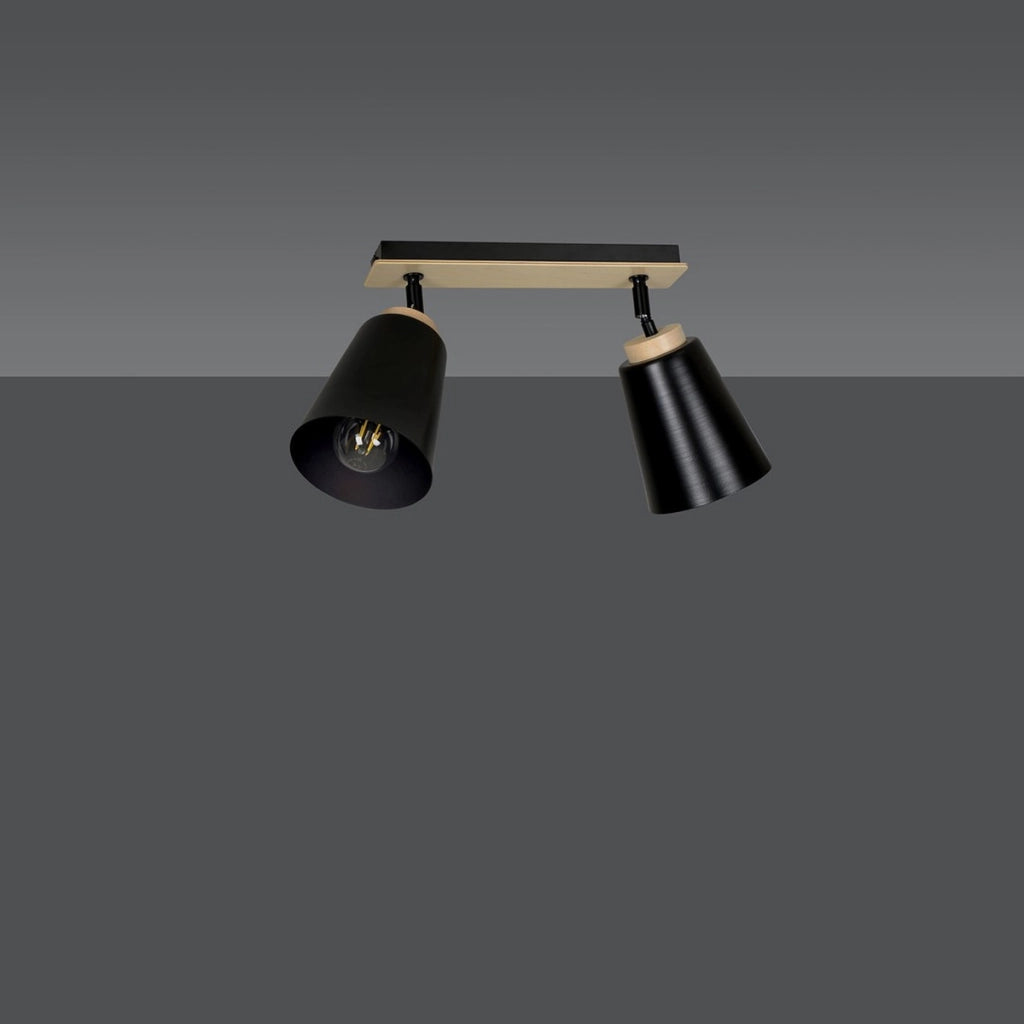Faretto a soffitto ATLAS in acciaio nero e legno naturale