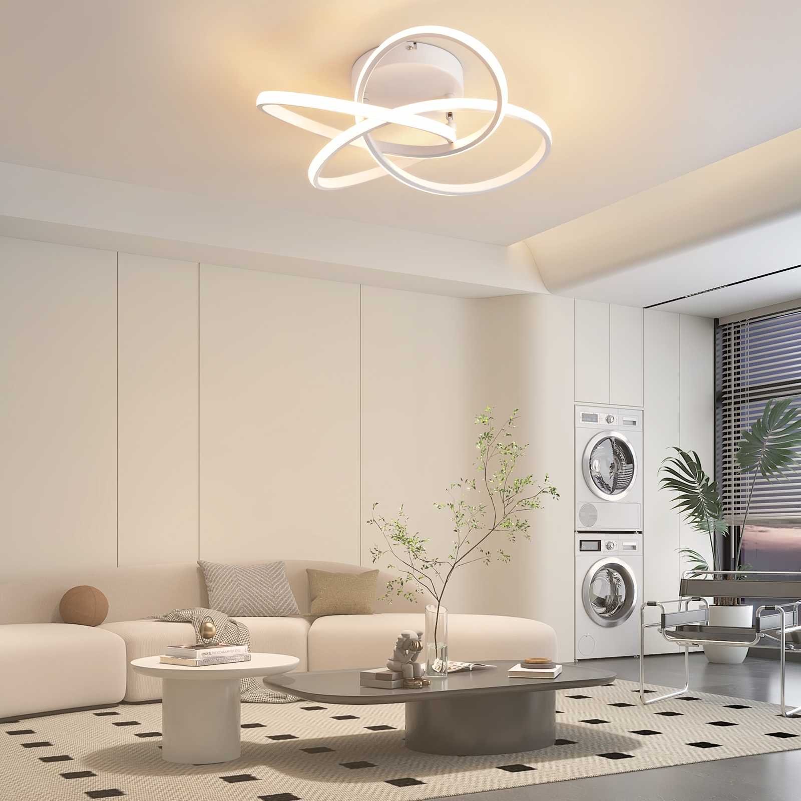 ZMH Lampada da soffitto plafoniera LED moderna 46W dimmerabile telecomando design fiore 4 petali bianco 45cm