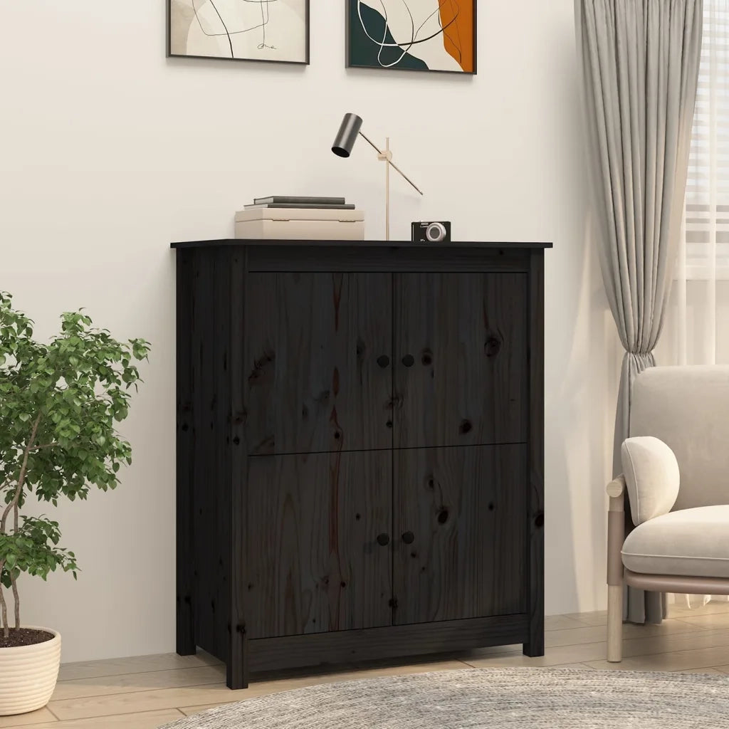 Credenza-Buffet-Armadio da cucina Nera 83x41,5x100 cm in Legno Massello di Pino 405317