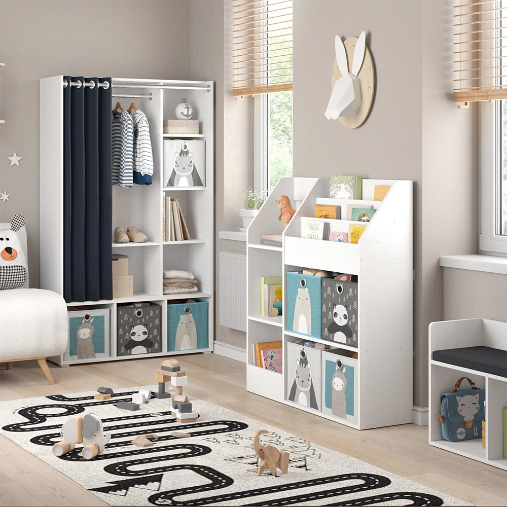 Vicco Libreria bambini Bianco 100.4 x 114.2 cm con 4 scatole pieghevoli (grigie)