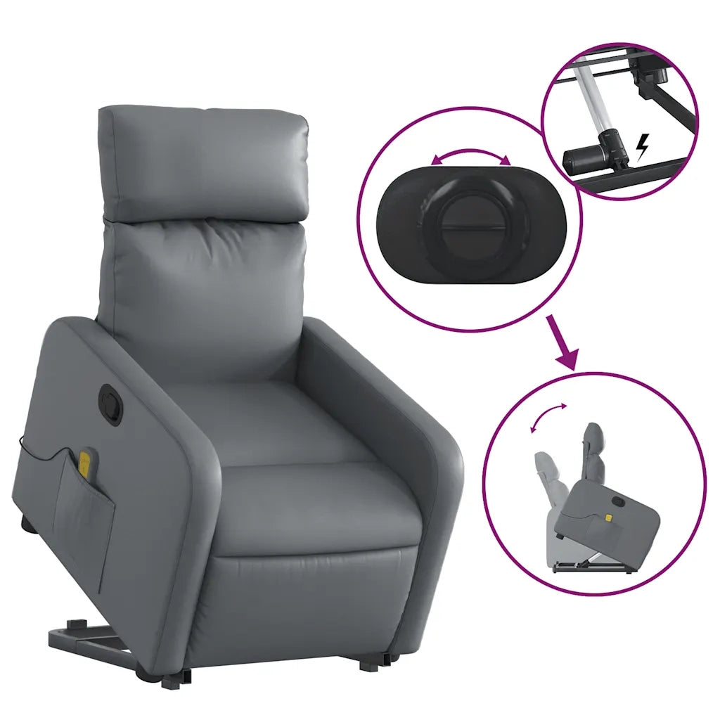 Poltrona | Sedia Relax Alzapersona Reclinabile Massaggio Grigio Similpelle