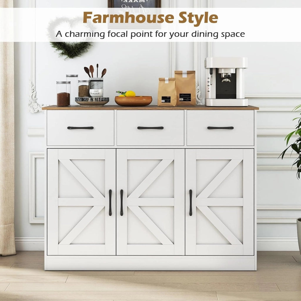 Credenza 3 ante e 3 cassetti, credenza con ripiani interni regolabili, kit antiribaltamento, stile fienile, 108 x 38 x 81 cm, armadio portaoggetti per cucina, sala da pranzo