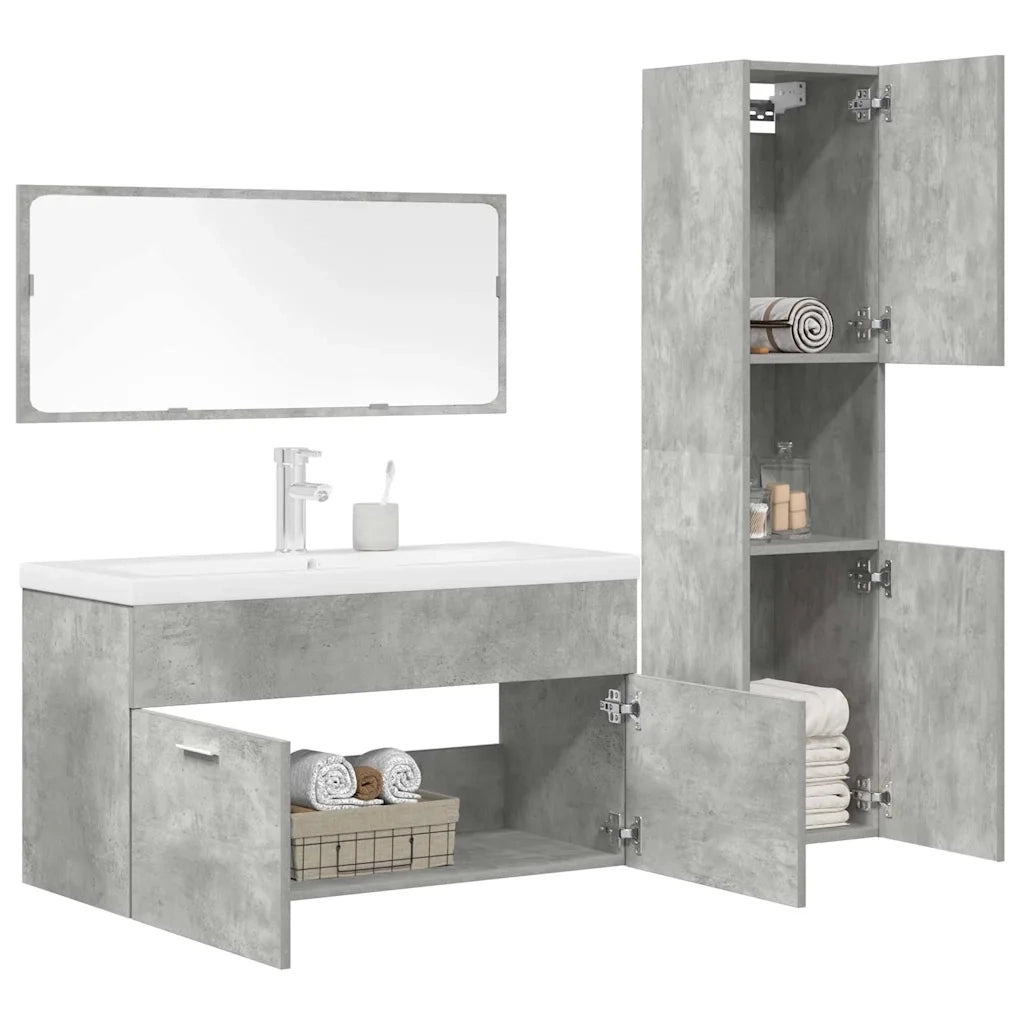 Set Mobili da Bagno 4 pz Grigio Cemento in Legno Multistrato 3324900