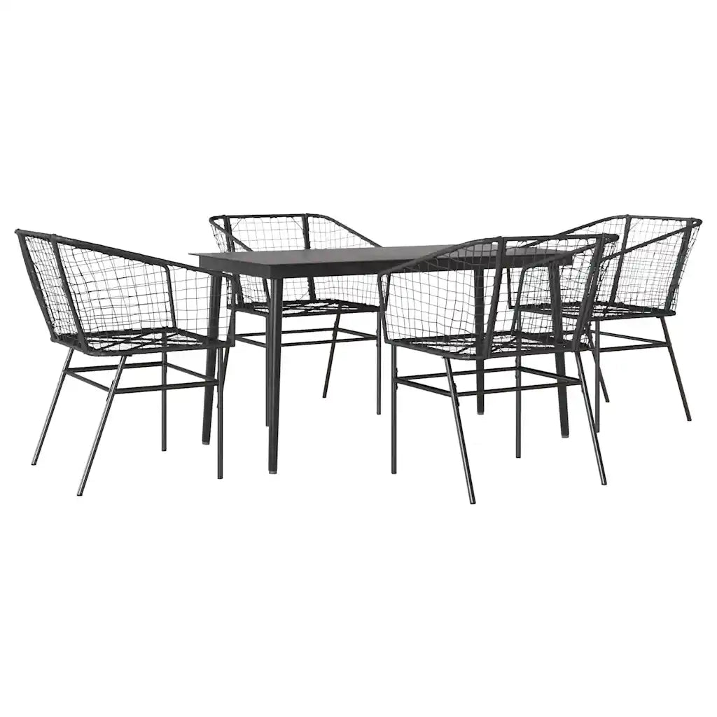 Set Mobili da Pranzo per Giardino 5 pz Nero Polyrattan Vetro