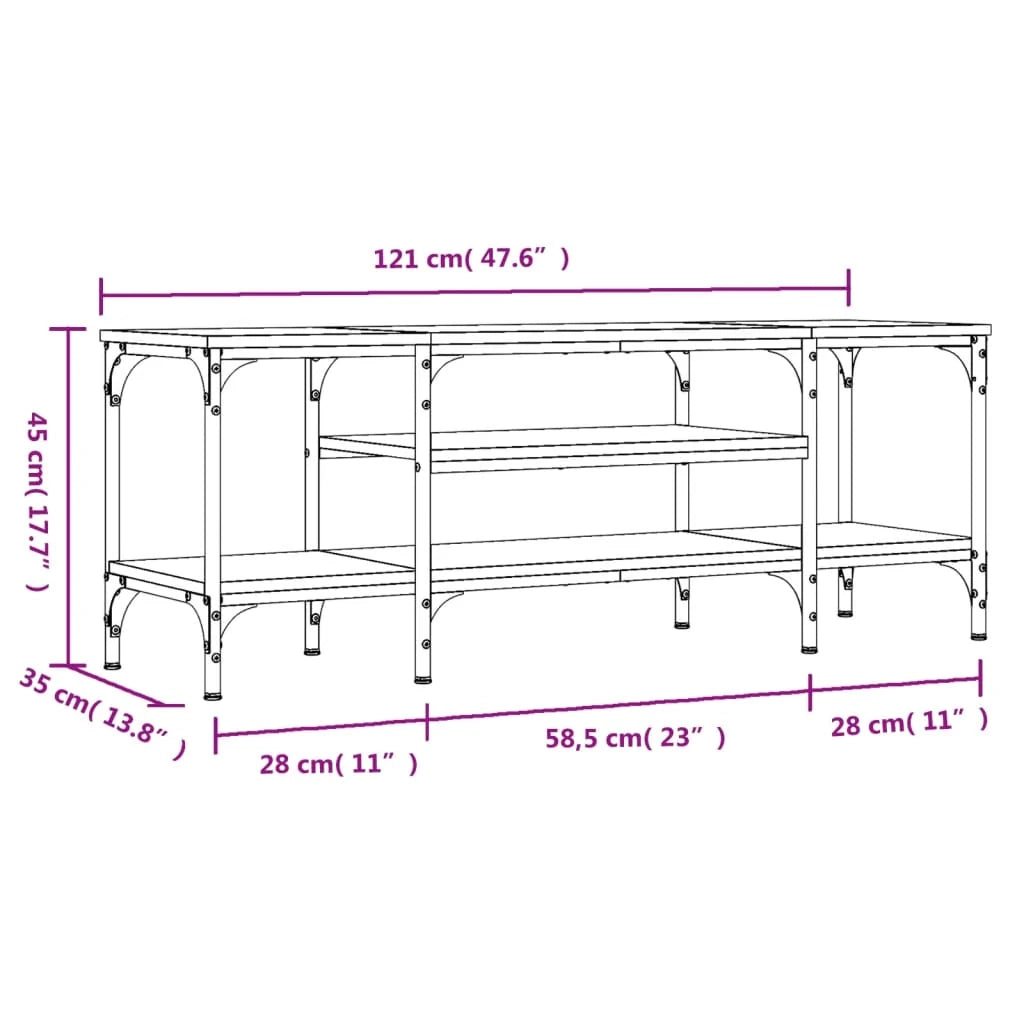 Mobile TV multimediale scaffale TV credenza mobile TV sala da pranzo soggiorno camera da letto rovere affumicato 121 x 35 x 45 cm legno ingegnerizzato e ferro marrone 02_0027324