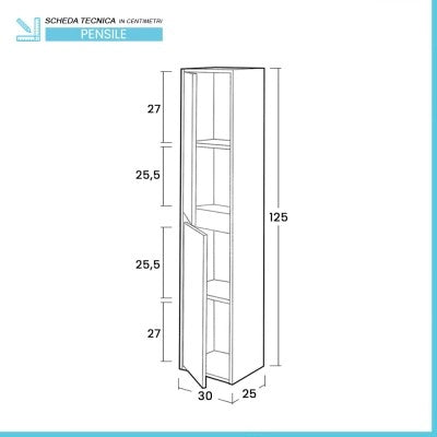 Colonna bagno sospesa 125 rovere naturale con ante reversibili Nadia