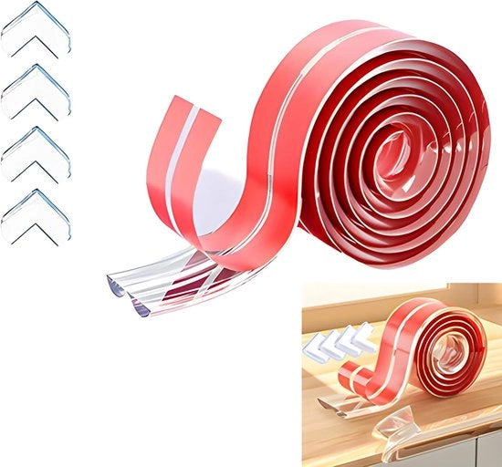 Protezioni per angoli, adatte per mobili, protezioni per lettini, strisce di protezione per bordi (6 metri, 10 mm * 2 mm, con 4 angoli), morbide e sicure.