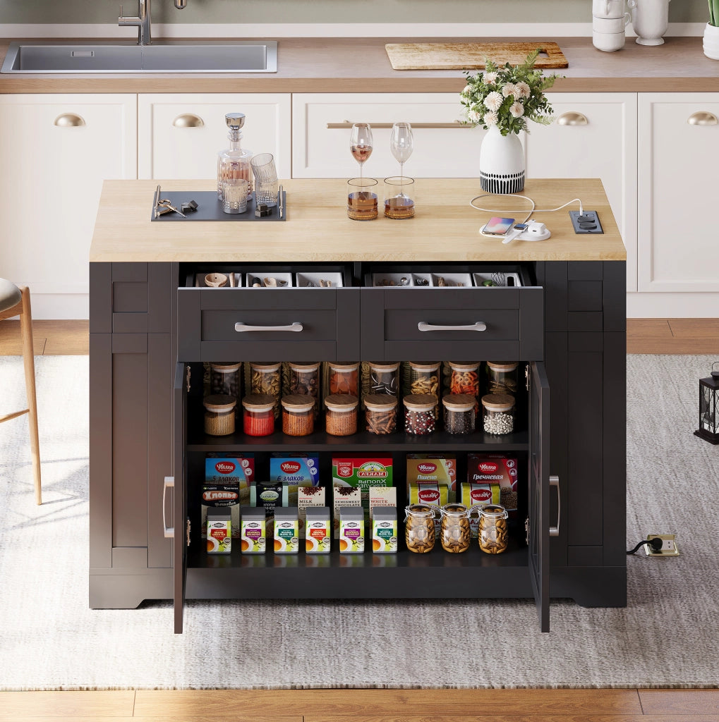 Isola cucina mobile 120 cm con piano pieghevole e USB
