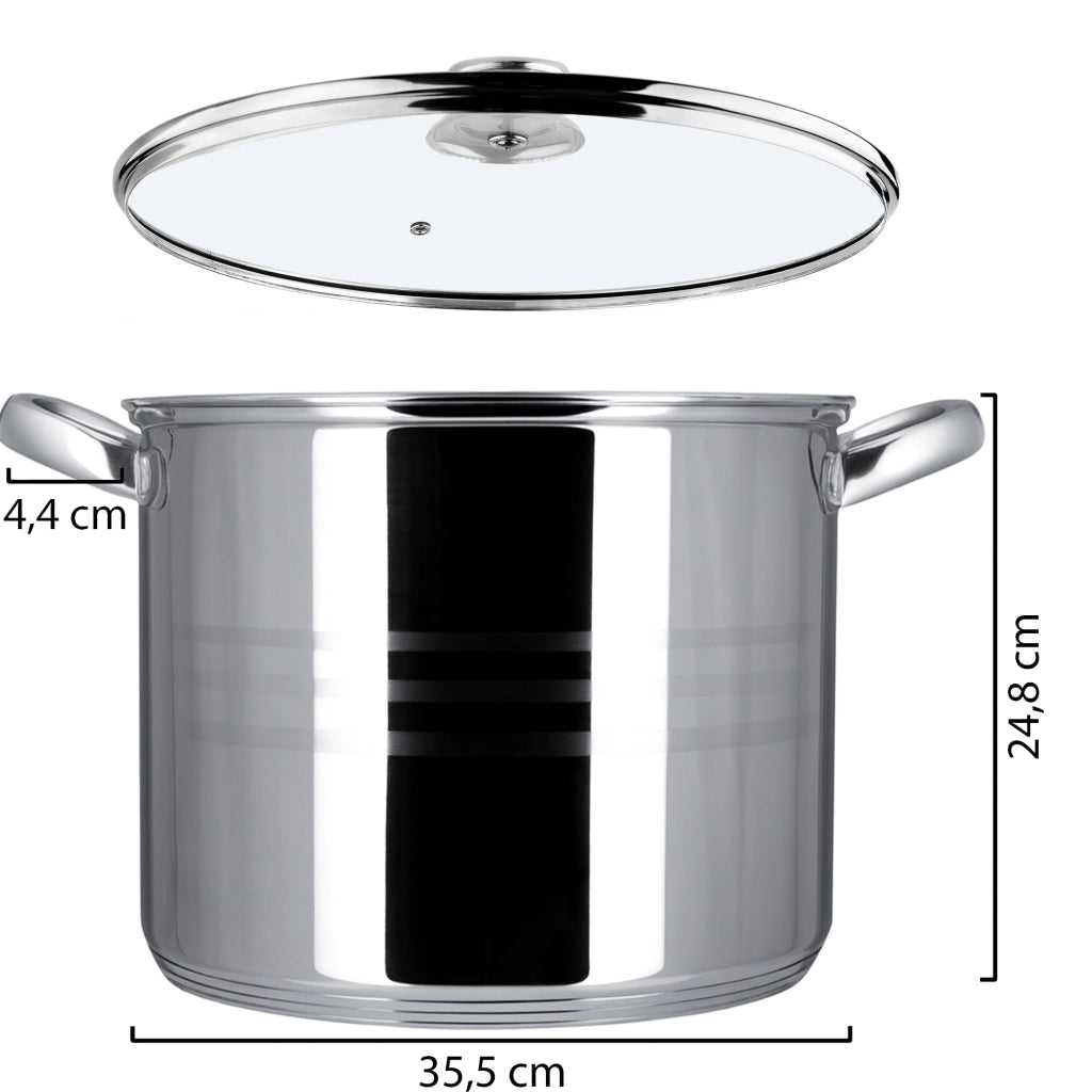 Pentola a induzione grande in acciaio inox KADAX con coperchio, gas, 34 cm, 21 l, alta