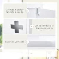 kleankin Armadietto Medicinali a 3 Ripiani con Porta Magnetica, in Acciaio, 30x12x60 cm, Bianco