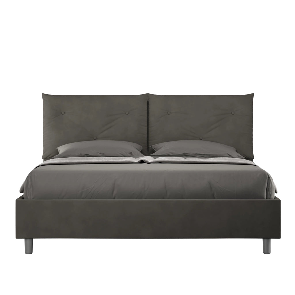 BS COM Letto queen size contenitore imbottito 150x200 microfibra grigio Large