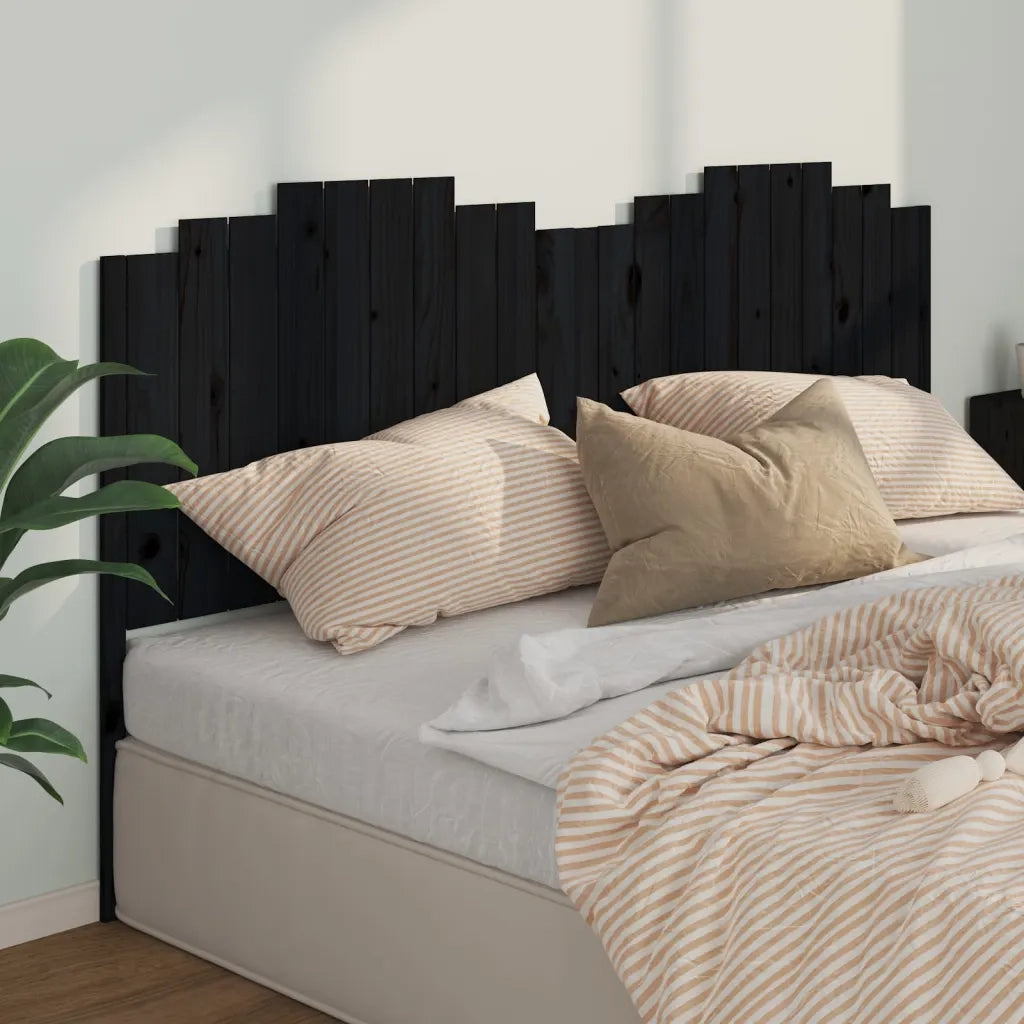 Testiera per Letto-Testata-Testiera Decorativa Nera 206x4x110 cm in Legno Massello di Pino
