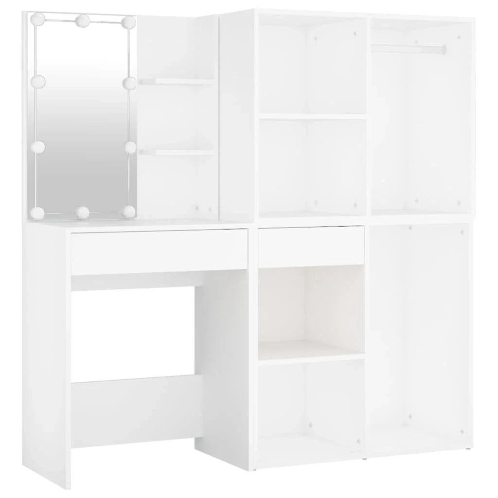 Tavolo da toeletta a LED con 2 armadietti 60 x 40 x 140 cm legno ingegnerizzato bianco 02_0006304