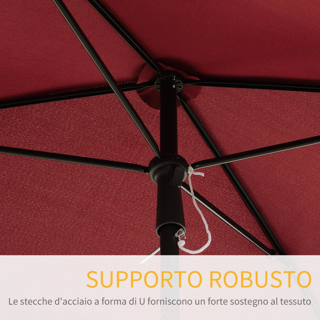 Ombrellone da Giardino Rettangolare e Regolabile 198x130x245 cm In Alluminio Rosso Vino