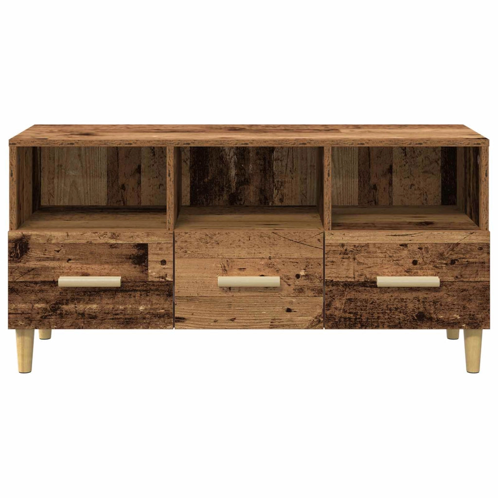 Mobile TV rettangolare moderno con ripiani e cassetti 102 x 35 x 50 cm legno ingegnerizzato finitura legno anticato 02_0058401