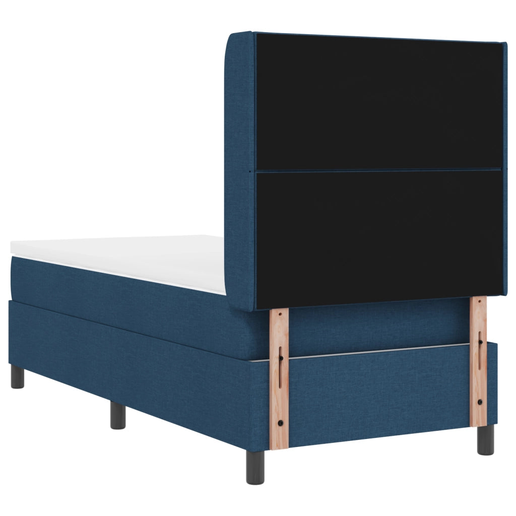 Letto a Molle con Materasso Blu 100x200 cm in Tessuto