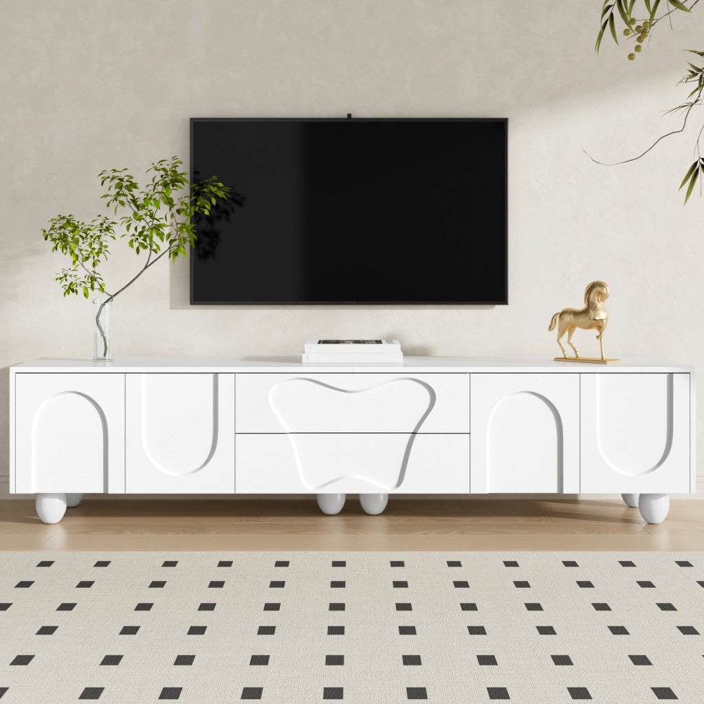 Mobile TV con 2 Ante e 2 Cassetti; Stile Minimalista; Soggiorno; 180??40??42 cm; in Pannello Truciolare; Bianco