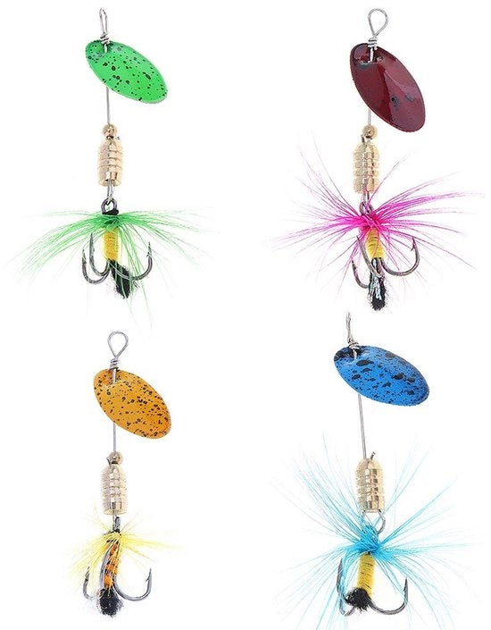 Attrezzo da Pesca - Aletta in Metallo - Ideale per Persico e Trota - Attrezzatura da Pesca - Duraturo e Realistico - 4 Set di Colori - Uomo e Donna