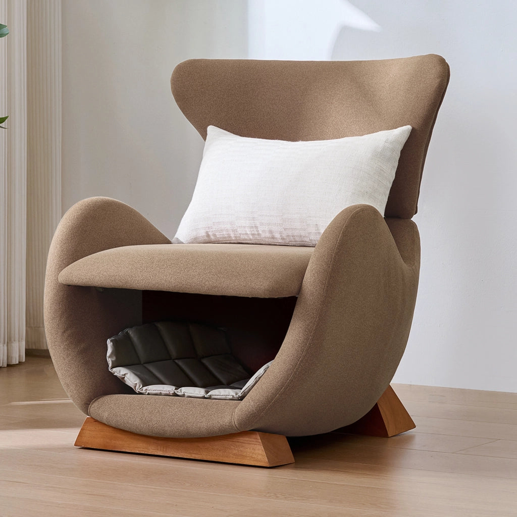 Sedia lounge design a forma di balena con nicchia per animali, tessuto antigraffio, marrone
