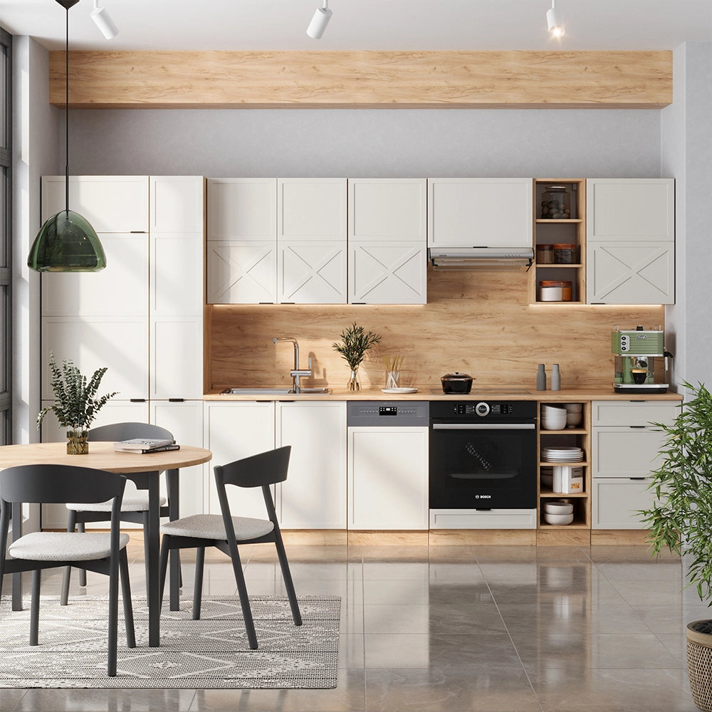 Cucina componibile Fame-Line GrigioBeige/Rovere dorato 355 cm, PL Marmo Vicco