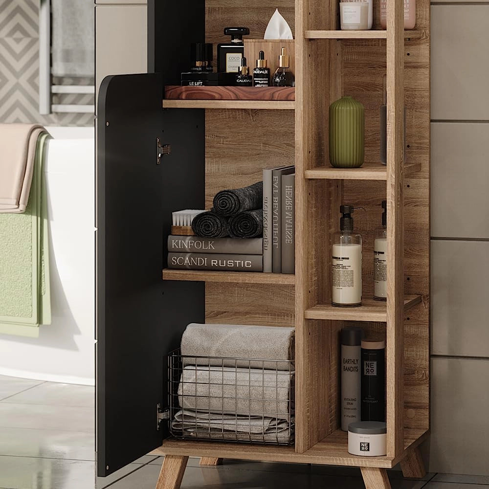 Mobile alto Karen, Sonoma/antracite, 50 x 175 cm con 2 porte, per la conservazione di articoli da bagno e asciugamani