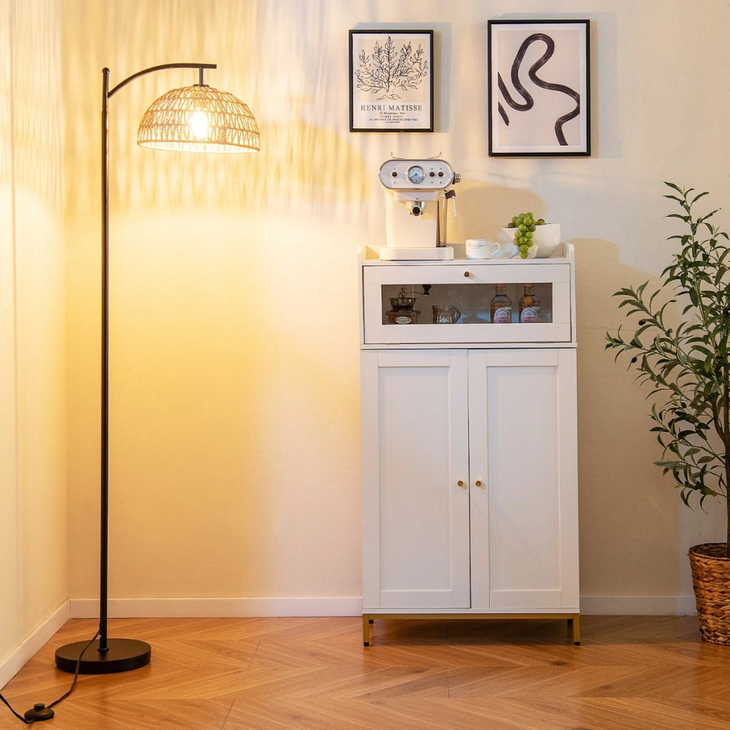 Lampada da terra da 160 cm con paralume a sospensione, Apparecchio di illuminazione per soggiorno e ufficio Nero-Lampade