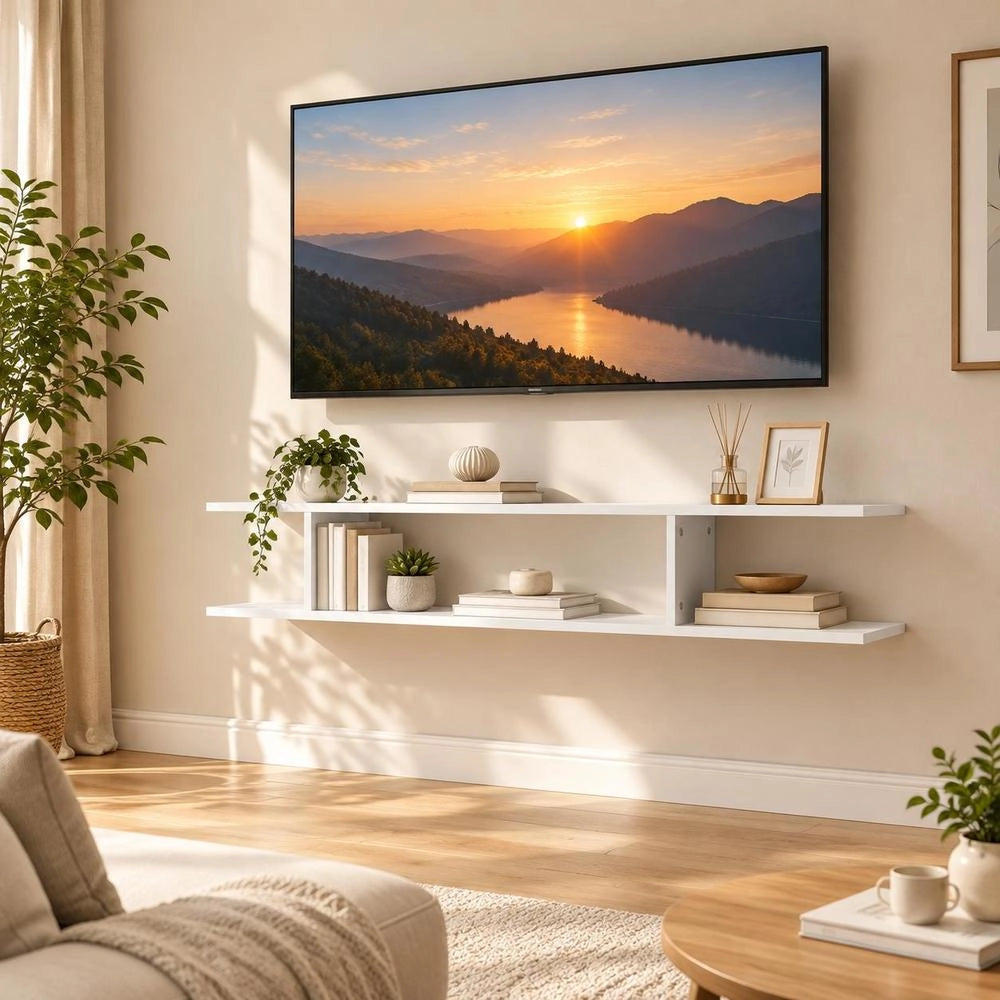 TV Wall Shelf, White, 125x18x23 Cm, Wood-based Material