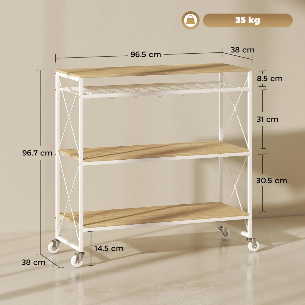 Carrello Portavivande a 4 Livelli 96,5x38x96,7 cm con Portabottiglie in Legno e Metallo Bianco