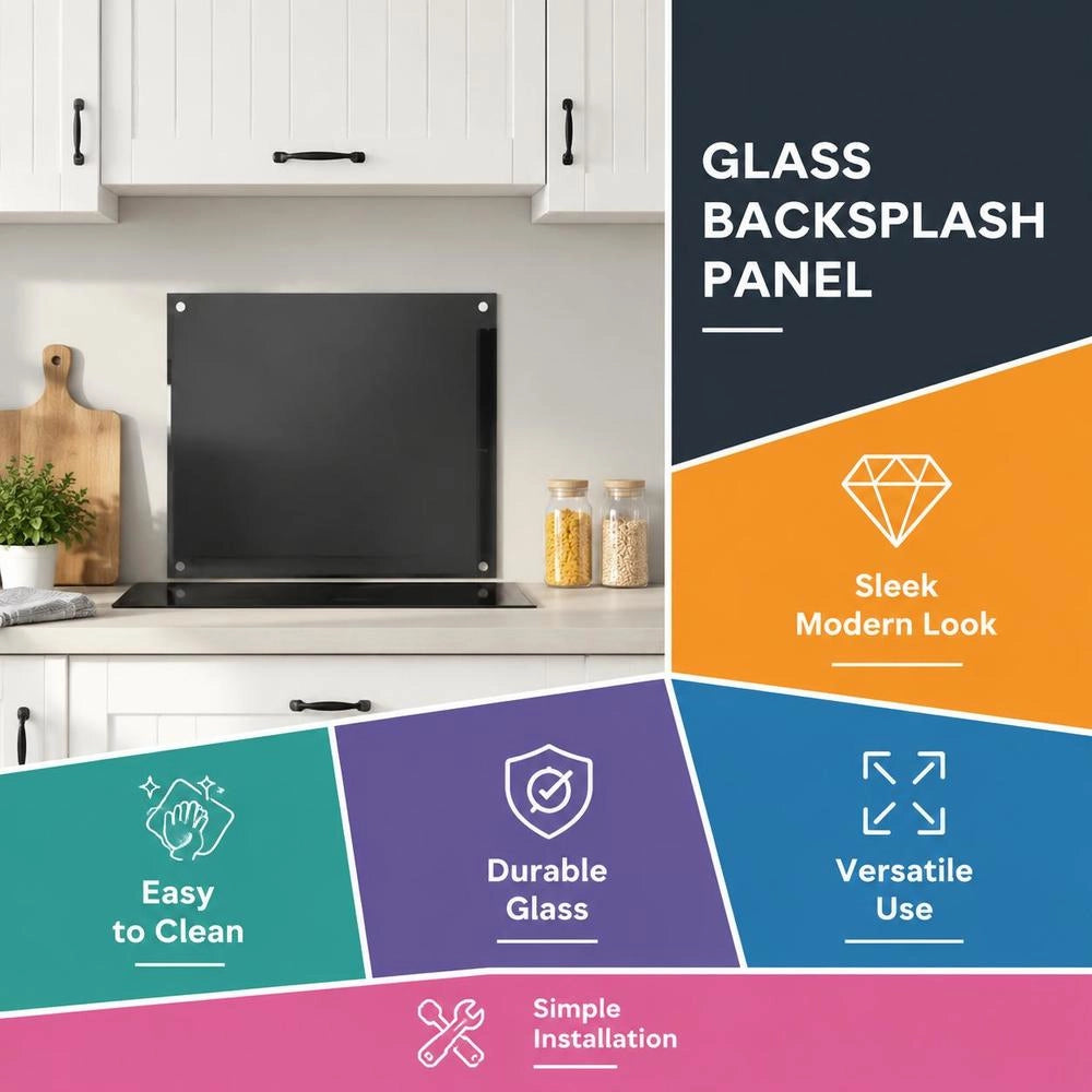 Kitchen Backsplash Black 70x60 Cm Tempered Glass